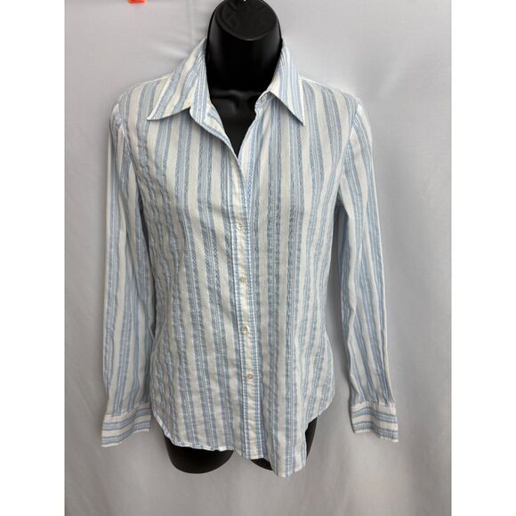 Theory Womens Button Front Long Sleeve Collared Shirt Striped White Blue Size S - Picture 1 of 9